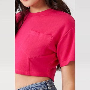 100% Cotton Lightweight Summer Wear Front Chest Pocket Design Regular Fit Breathable Short Length Women's <b>Crop</b> <b>Tops</b> - Product Image 5