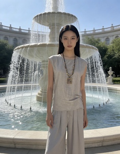 Artículos Populares de Fábrica al por Mayor: Conjunto de <span class=keywords><strong>Pijama</strong></span> de Cáñamo Sólido Personalizado para Mujer, Colección Primavera-Verano - Product Image 3