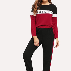 Sweat-shirt à col rond doublé pour femme, manches longues, rouge, noir, blanc, logo sur le devant, décontracté, automne, tricoté, 100% coton - Product Image 4
