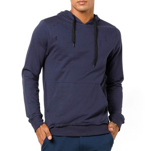 Sweat à capuche pour homme en molleton 100% coton, effet usé, confortable, doux, respirant, séchage rapide, sweat-shirt d'hiver avec poche, couleurs unies - Product Image 1