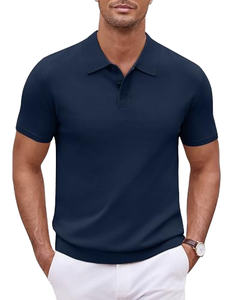 Polo en tricot bleu marine personnalisé pour hommes, approvisionnement en gros, OEM, marque privée, manches courtes, chemise de golf, directement de l'usine - Product Image 2