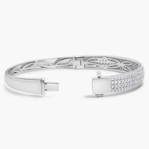 Women's Diamond Synthetic Lab Grown Round Brilliant Cut Multi-Row Bangle in White Gold - Product Image 3