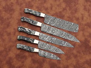 Juego de Cuchillos de Chef de Acero de Damasco Ecológico de Alta Calidad 2026, Hecho a Mano con Mango de Resina, Cuchillo de Cocina y Camping OEM, 5 Hojas con Punta Caída - Product Image 3