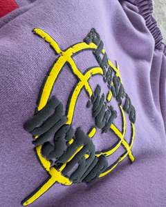 Unisex <b>Purple</b> Tracksuit Set Hooded Full Sleeve Letter Print Streetwear Autumn Casual Wear Adults Breathable Polyester - Product Image 3