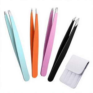 Ensemble de 4 pinces à épiler en acier inoxydable à pointe fine, durables, style moderne, pour l'épilation, rose, orange, noir, menthe, personnalisable - Product Image 5