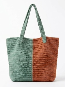 Sac fourre-tout imperméable en raphia crocheté à panneaux, rouge et gris, ouvert en dessus, sac de shopping pour femme, style minimaliste, toutes saisons, voyage - Product Image 3