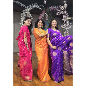 Sari en Soie Douce Rose Elite Weaves avec Bordure Paon Tissée Double Zari, Vêtements Indiens et Pakistanais 0.6g - Product Image 5