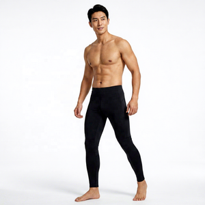 Leggings de compression longs pour hommes, couleur unie noir, en Spandex et Nylon, taille élastique - Product Image 5