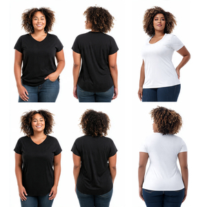 T-shirts pour femmes en coton 100% et polyester, grande taille, légers, col en V, manches courtes, pour le jogging, été - Product Image 1