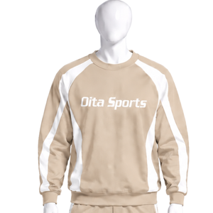 Sudadera Beige con Cuello Redondo y Paneles para Hombre, Manga Larga, Estilo Deportivo, Contraste, Informal, para Entrenamiento, Ropa Deportiva, Venta al por Mayor Personalizada - Product Image 1