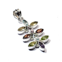 Pendentif en argent sterling 925 avec pierres précieuses naturelles multicolores de 50 mm de long, idéal pour la guérison spirituelle, le yoga et la spiritualité, vente en gros.