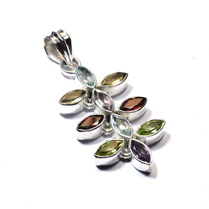 Colgante de plata de ley 925 con piedras preciosas naturales multicolor de 50 mm de largo, estilo wanderlust, para sanación espiritual, venta al por mayor, yoga, sanación espiritual. - Product Image 2