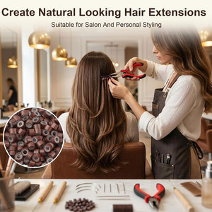 Professional 3-Hole Hair Extension Pliers Sewing Tool Kit with Loop <b>Needle</b>, Pulling Hook & Micro Ring <b>Beads</b> - Product Image 6