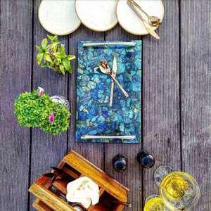 Plateau de service en marbre avec poignées, décoration de mariage, plateaux en marbre naturel, aspect luxueux, plateau de service en céramique de haute qualité - Product Image 6