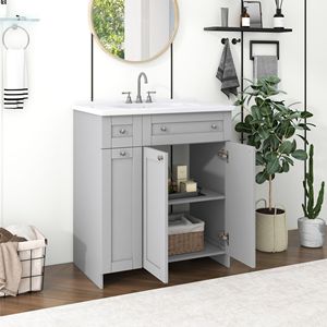 Mobile Bagno da 30 Pollici con Ampio Spazio Contenitivo, Cassetti Profondi a Doppio Livello, Ante con Chiusura Ammortizzata e Lavabo in Ceramica Integrato - Product Image 2