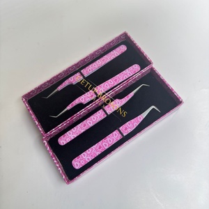 Pince à épiler professionnelle en acier inoxydable de haute qualité, avec revêtement en papier personnalisé en forme de cœur, isolation 90 Boot/45, pointe lisse de 10 mm et prise diamantée pour cils - Product Image 2