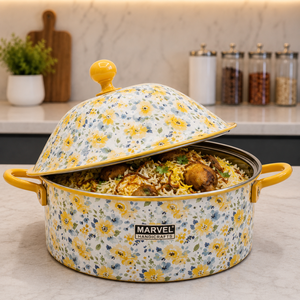 Luxury Yellow Floral <b>Printed</b> Insulated Casserole Hot Pot for Eid Ramadan Iftar Serving Food Warmer Festive Dining Wedding Gift - Product Image 4
