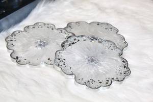 White Flower <b>Coaster</b> sets with irregular shapes geode <b>agate</b> style <b>coasters</b> made with epoxy resin handmade personalized <b>coasters</b> - Product Image 3