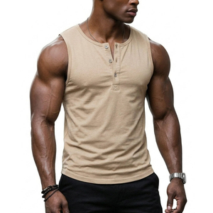 Débardeur Henley pour homme, mode urbaine, streetwear, coupe musclée, vêtements décontractés élégants, vente en gros, débardeurs de fitness personnalisables pour homme - Product Image 2