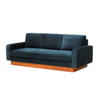 Canapé sectionnel gonflable de luxe moderne en velours et mousse, 3 places, convertible, avec base en bois massif, accoudoirs sur mesure, bleu foncé