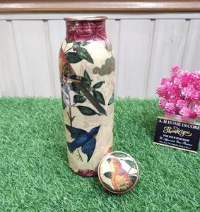 Eco Friendly Pure Copper Water <b>Bottle</b> Ayurvedic Copper Vessel with Artistic Floral Bird Pattern for Healthy <b>Drinking</b> - Product Image 3