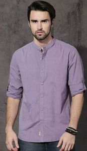 เสื้อเชิ้ตผู้ชาย คอจีน ผ้าโพลีเอสเตอร์/คอตตอน แขนยาว สวมใส่สบาย ติดกระดุมด้านหน้า แห้งเร็ว น้ำหนักเบา ระบายอากาศดี ผ้าเรียบไร้รอยต่อ - Product Image 4