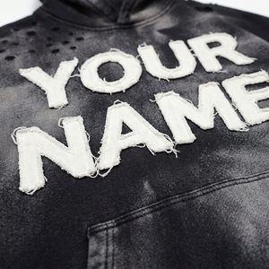 Sudadera con Capucha Negra para Hombre, Estilo Acid Wash, con Aplique de Letras Personalizadas, Sudadera Informal con Efecto Desgastado - Product Image 4