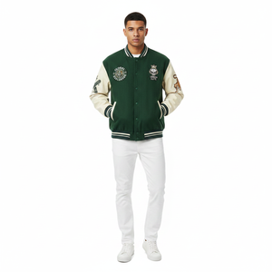 Chaqueta Varsity Verde para Hombre con Parches Bordados y Diseño de Tigre, Estilo Urbano, Ropa de Otoño - Product Image 2