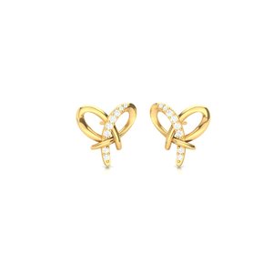 Pendientes de botón con nudo de cinta chapados en oro, plata de ley 925 con circonitas, forma de corazón y lazo para mujer, elegantes, regalo, joyería para uso diario - Product Image 1