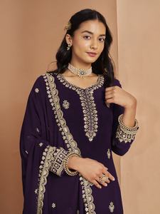 Jaring gaya pakaian etnik India dengan kerja bordir ans urutan bekerja Salwar Kameez untuk wanita pernikahan dan Festival - Product Image 6