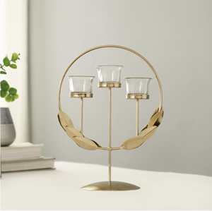Luxury Metal and Glass Triple Votive Candle Holder <b>Decorative</b> <b>Table</b> Centerpiece for Home Wedding Event <b>Decor</b> - Product Image 1