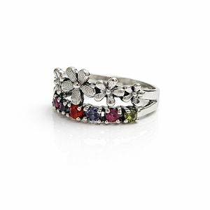 Multistone Floral 925 Sterling Silver <b>Dainty</b> <b>Ring</b>, Natural Gemstone <b>Ring</b>, Birthstone <b>Ring</b>, Birthday Gift <b>ring</b> for her - Product Image 2