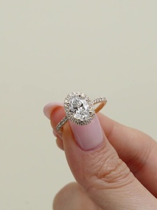 Custom ODM Manufacturer 10K 14K 18K Gold 3ct Oval Moissanite Halo Engagement Wedding <b>Ring</b> Prong Setting Fine Jewelry Direct - Product Image 2