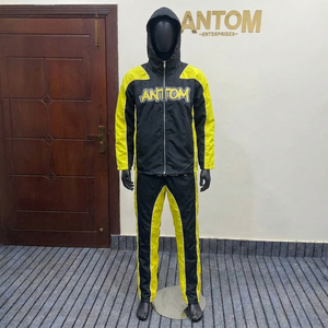 ชุดวอร์มผู้ชายแบบมีฮู้ด แจ็คเก็ตกันลมแบบซิปเต็มตัว กางเกงขายาว สีดำเหลือง ชุดกีฬา ชุดออกกำลังกายสำหรับฤดูใบไม้ร่วง ไซส์ผู้ใหญ่ - Product Image 5