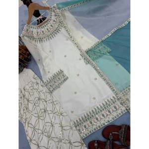 Conjunto de ropa de fiesta de diseñador para mujer Top elegante y Palazzo con Dupatta - Product Image 1