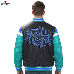 Blouson d'hiver personnalisé de haute qualité pour homme, style universitaire tendance, en cuir et toile, avec logo frontal, coupe-vent - Product Image 4