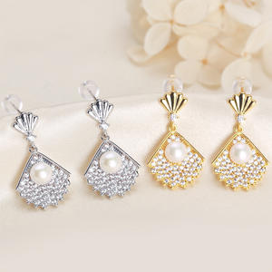 Pendientes de Perlas de Agua Dulce con Incrustaciones de Circonio, Accesorios para Vestidos de Fiesta Femeninos de Zhuji, Pendientes de Novia en Forma de Abanico - Product Image 2
