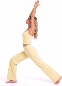 Conjunto de Yoga de Cintura Alta y Pierna Ancha sin Costuras para Mujer, Sujetador Deportivo con Tirantes Finos, Traje de 2 Piezas para Entrenamiento, Gimnasio y Fitness - Product Image 2