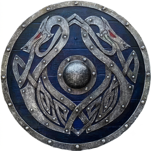 Escudo Redondo Vikingo Medieval Hecho a Mano de Madera de 24 Pulgadas con Patrón de Animales Negros para Representación Histórica - Product Image 1