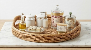 Bandeja Redonda de Mimbre Hecha a Mano con Asas para Fácil Transporte, Cesta Decorativa de Almacenamiento para Salas de Estar, Cocinas y Baños - Product Image 6
