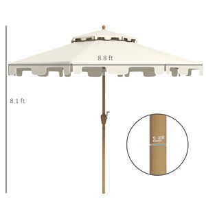 Ombrellone da Patio Bianco Crema da 8,8 Pollici con Pulsante di Inclinazione e Manovella, Elegante Base per Esterni - Product Image 3