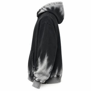 Custom Logo Hooded Sweatshirt <b>Men</b> Oversized Washed Black Cotton Streetwear <b>Pullover</b> with Pocket Front Print - Product Image 3