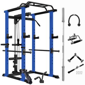 Home <b>Adjustable</b> 1000Lbs Capacity Power Cage Multi-Function Gym Rack with Pullup Squat & <b>Barbell</b> Comprehensive Fitness Station - Product Image 1