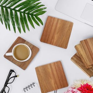 Handmade Natural Wooden <b>Slice</b> coaster Set Bohemian <b>Wood</b> Drink coaster square Design Custom Size Non-Toxic Eco-friendly Home - Product Image 1