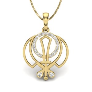 Yellow Gold Diamond Pendant With Round Brilliant Cut Stones Religious Style Unisex Jewelry - Product Image 1
