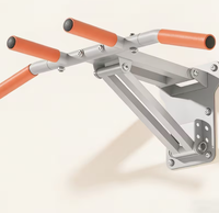 Stand Dip Bar Aluminium Alloy yang Dapat Disesuaikan dengan Pegangan Oranye Anti-Selip untuk Latihan Kekuatan di Rumah, Lebar 50cm, Panjang 84cm