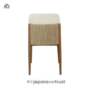 Silla de Comedor Moderna para Exterior con Patas de Madera de Teca Sungkai, Mimbre de Ratán y Terciopelo Blanco Crema para Restaurante - Beval - Product Image 3