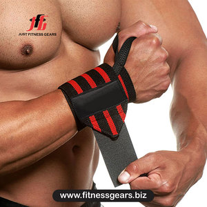 Support de poignet rouge réglable avec boucle auto-agrippante pour la musculation, unisexe, en polyester - Product Image 2