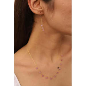 14K Solid Gold Geometric Hoop Earrings with Ruby and Pearl - Product Image 5
