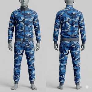 Conjunto Deportivo de Camuflaje Azul para Hombre, Chaqueta con Cierre Completo, Pantalones Jogger, Ropa Casual de Primavera, Corte Regular, 2 Piezas, Poliéster Transpirable - Product Image 1